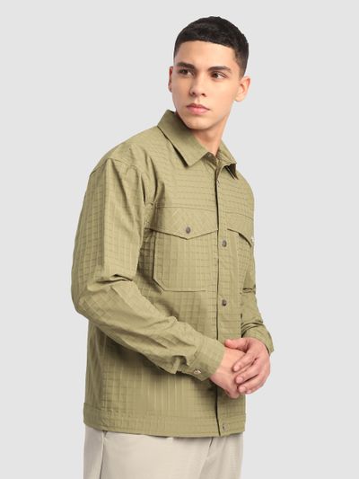 Pale Olive Block Textured Shacket Pale Olive Block Textured Shacket
