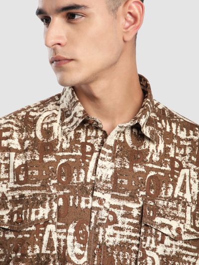 Brown Crush Print Shacket