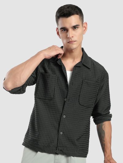 Dark Grey Bubble Textured Shacket Dark Grey Bubble Textured Shacket