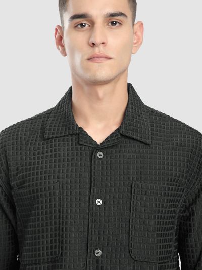 Dark Grey Bubble Textured Shacket Dark Grey Bubble Textured Shacket