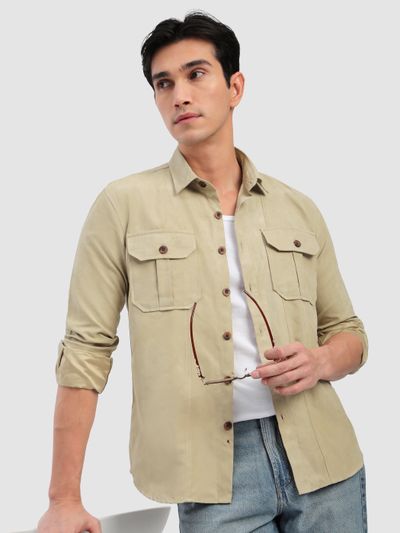 Beige Panel Suede Shirt