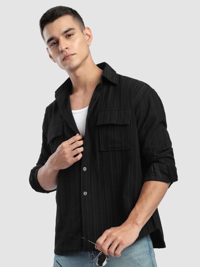 Black Structured Stripe Shirt