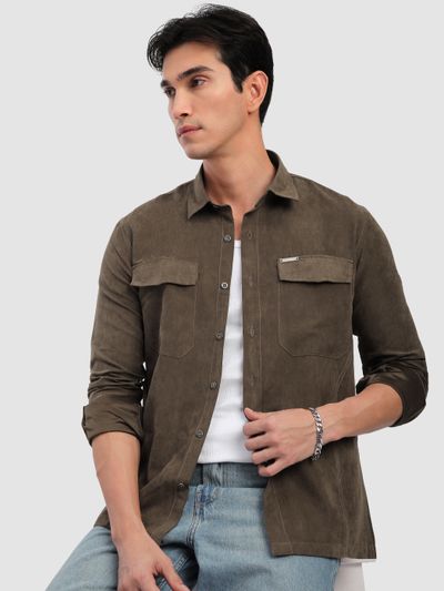 Brown Dual Pocketed Suede Shirt Brown Dual Pocketed Suede Shirt