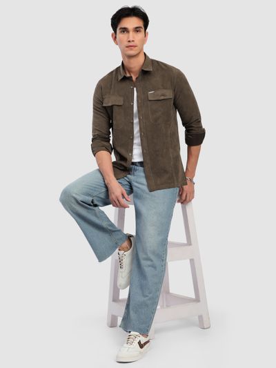 Brown Dual Pocketed Suede Shirt Brown Dual Pocketed Suede Shirt