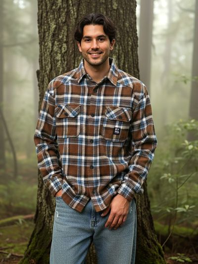 Brown Recycled Check Flannel Shirt