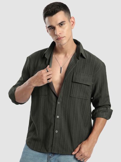 Charcoal Brown Structured Stripe Shirt