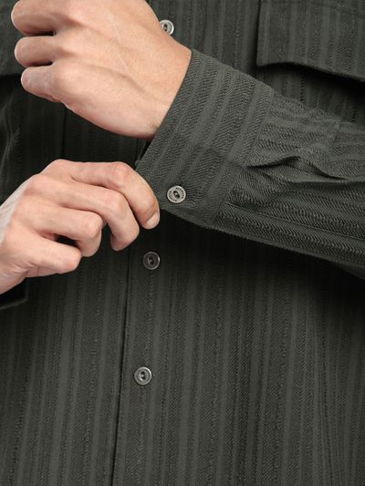 Charcoal Brown Structured Stripe Shirt