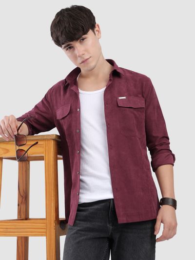 French Wine Dual Pocketed Suede Shirt French Wine Dual Pocketed Suede Shirt