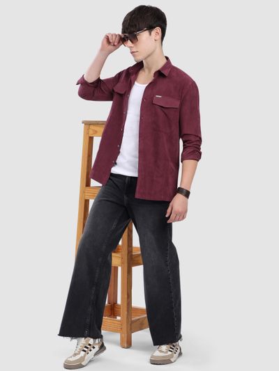 French Wine Dual Pocketed Suede Shirt French Wine Dual Pocketed Suede Shirt