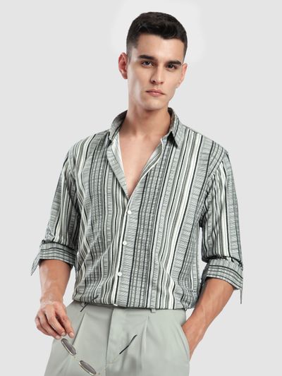 Grey Multi Striped Printed Shirt