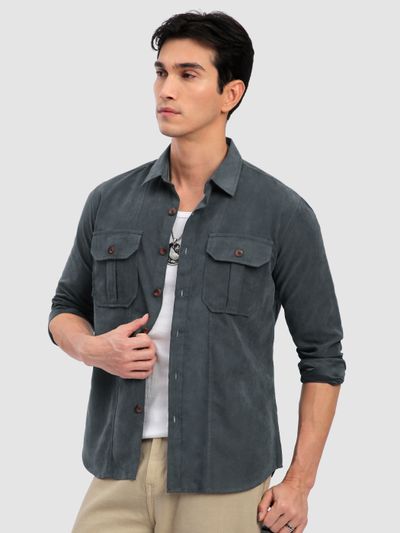 Grey Panel Suede Shirt Grey Panel Suede Shirt