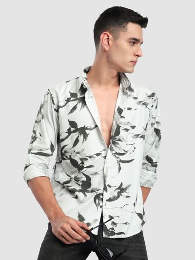 Light Grey Abstract Floral Printed Shirt
