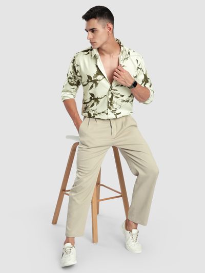 Off White Abstract Floral Printed Shirt