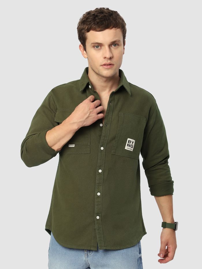 Buy Men's Olive BYNG Cotton Shirt Online at Beyoung