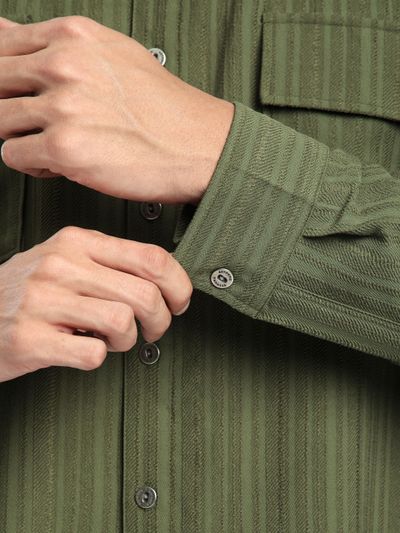 Olive Structured Stripe Shirt