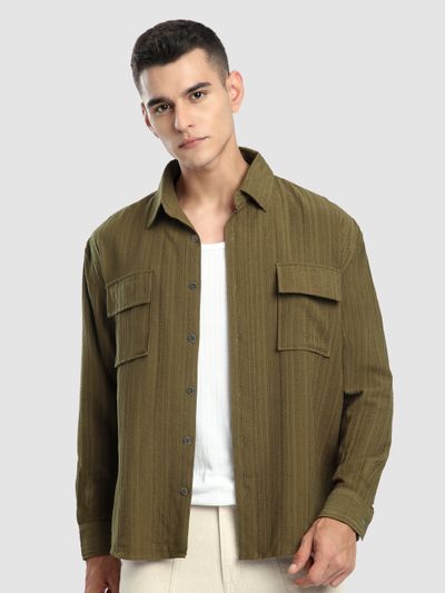 Wood Brown Structured Stripe Shirt Wood Brown Structured Stripe Shirt