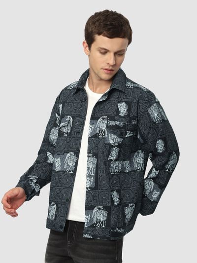 Black Tribal Print Shacket premium quality mens shackets online,