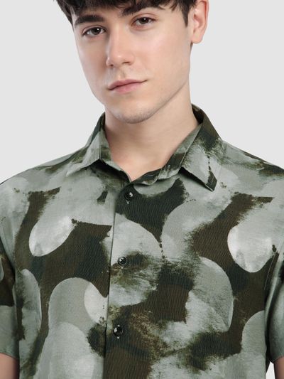 Brown Circular Abstract Printed Shirt