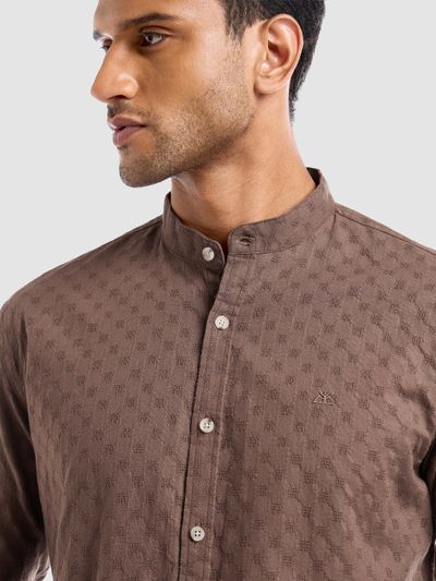 Brown Mandarin Collar Shirt For Men Brown Mandarin Collar Shirt For Men