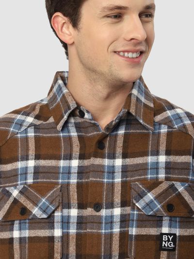 Brown Recycled Check Flannel Shirt