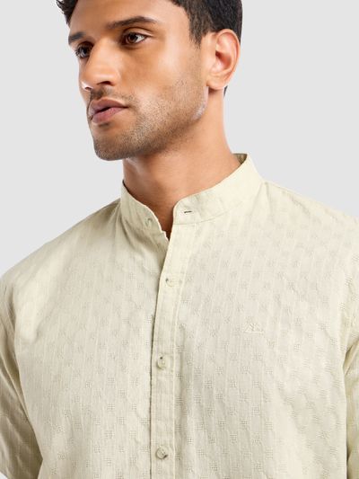 Cream Mandarin Collar Shirt For Men Cream Mandarin Collar Shirt For Men