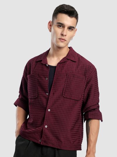 Dark Maroon Bubble Textured Shacket Dark Maroon Bubble Textured Shacket