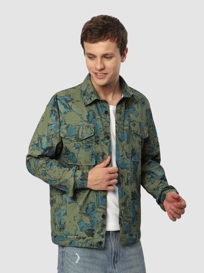 Green Abstract Print shacket stylish shackets for men online,