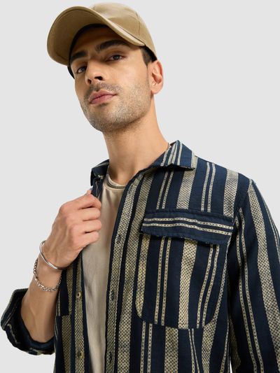 Navy Blue and Beige Striped Shirt Navy Blue and Beige Striped Shirt