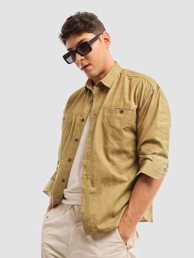 Sand Brown Cord Dobby Shirt For Men Sand Brown Cord Dobby Shirt For Men