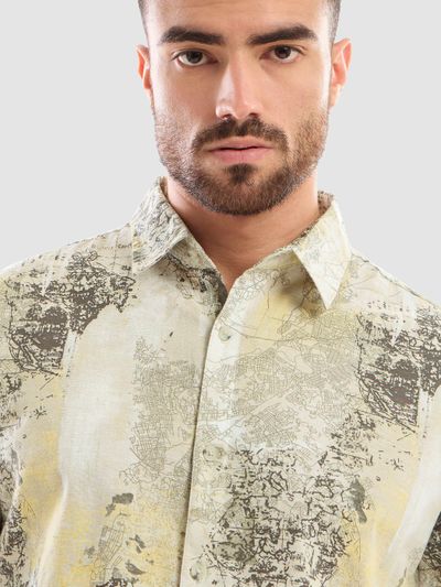 White and Yellow Printed Cotton Shirt