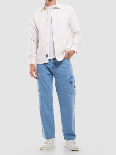 White Full Sleeve Waffle Shirt For Men White Full Sleeve Waffle Shirt For Men