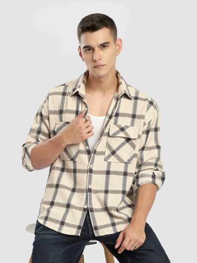 Beige Cotton Flannel Overshirt Beige Cotton Flannel Overshirt