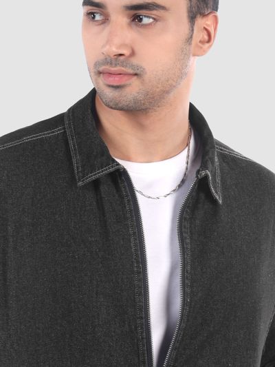 Black Denim Zipper Shacket Black Denim Zipper Shacket
