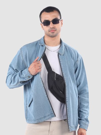 Sky Blue Denim Zipper Shacket Sky Blue Denim Zipper Shacket