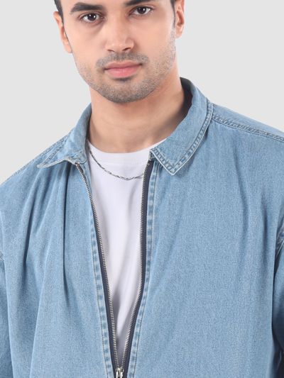 Sky Blue Denim Zipper Shacket Sky Blue Denim Zipper Shacket