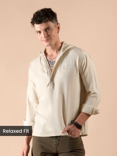 Beige Hooded Shirt