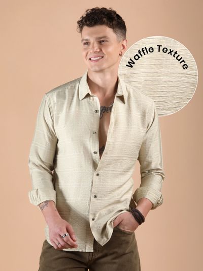 Beige Textured Check Shirt