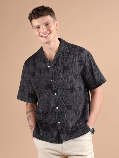 Black Printed Cuban Shirt