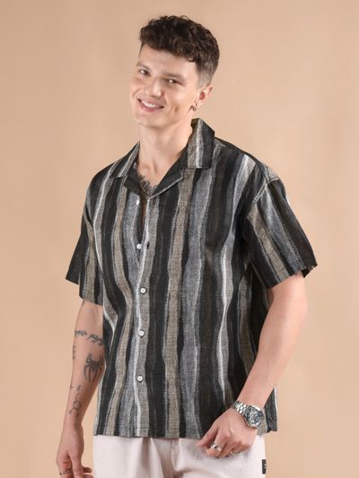 Brown and Black Printed Cuban Shirt Brown and Black Printed Cuban Shirt