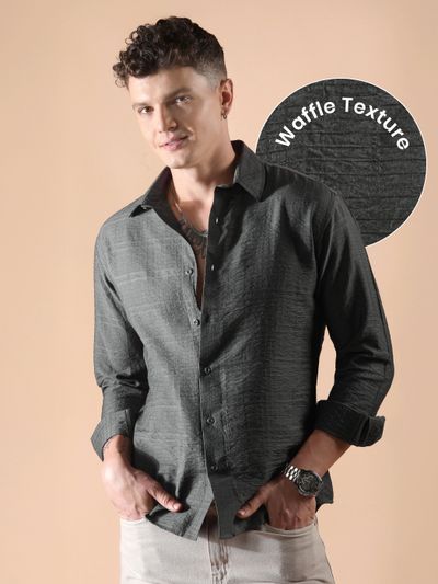 Dark Grey Textured Check Shirt