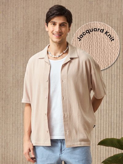 Light Peach Half Sleeves Cuban Shirt For Men