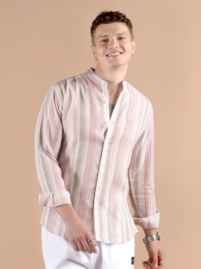Light Pink Stripe Mandarin Collar Shirt
