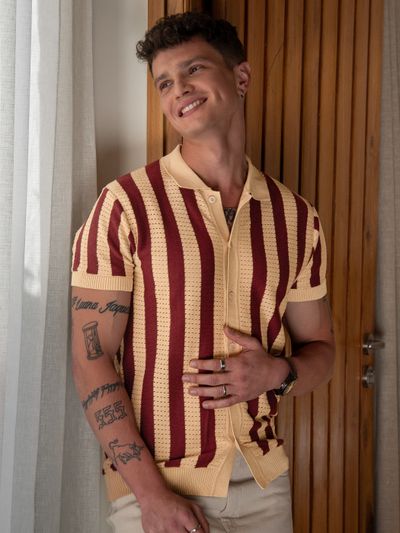 Maroon Striped Flat Knit Shirt