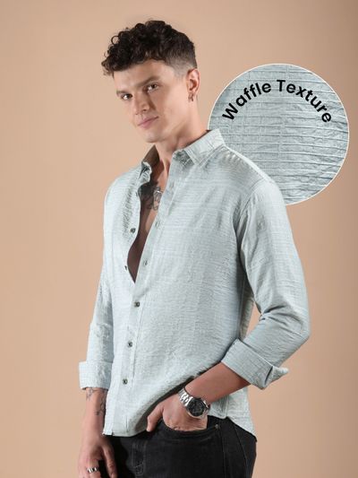 Mist Grey Textured Check Shirt
