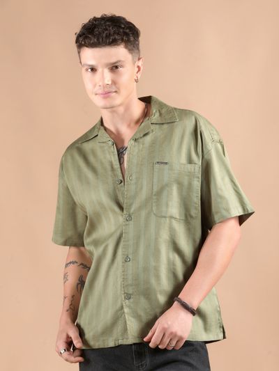 Pale Olive Half Sleeve Cuban Collar Shirt Pale Olive Half Sleeve Cuban Collar Shirt
