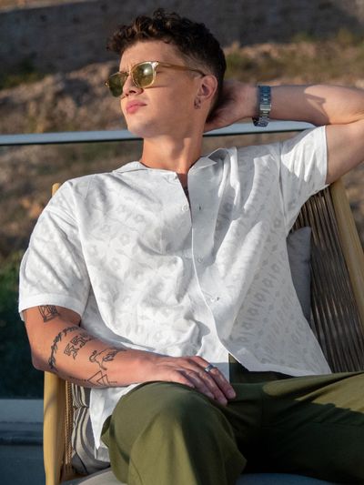 White Cutwork Jacquard Cuban Shirt White Cutwork Jacquard Cuban Shirt