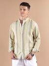 Yellow And Grey Stripe Mandarin Collar Shirt