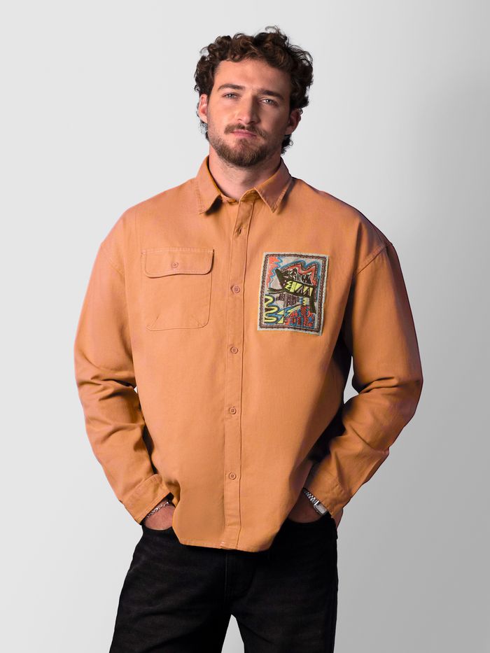 Orange Embroidered Applique Patch Shirt
