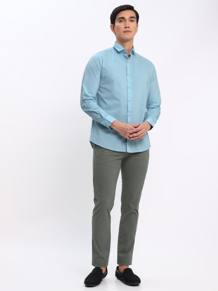 Grey chinos blue shirt on sale