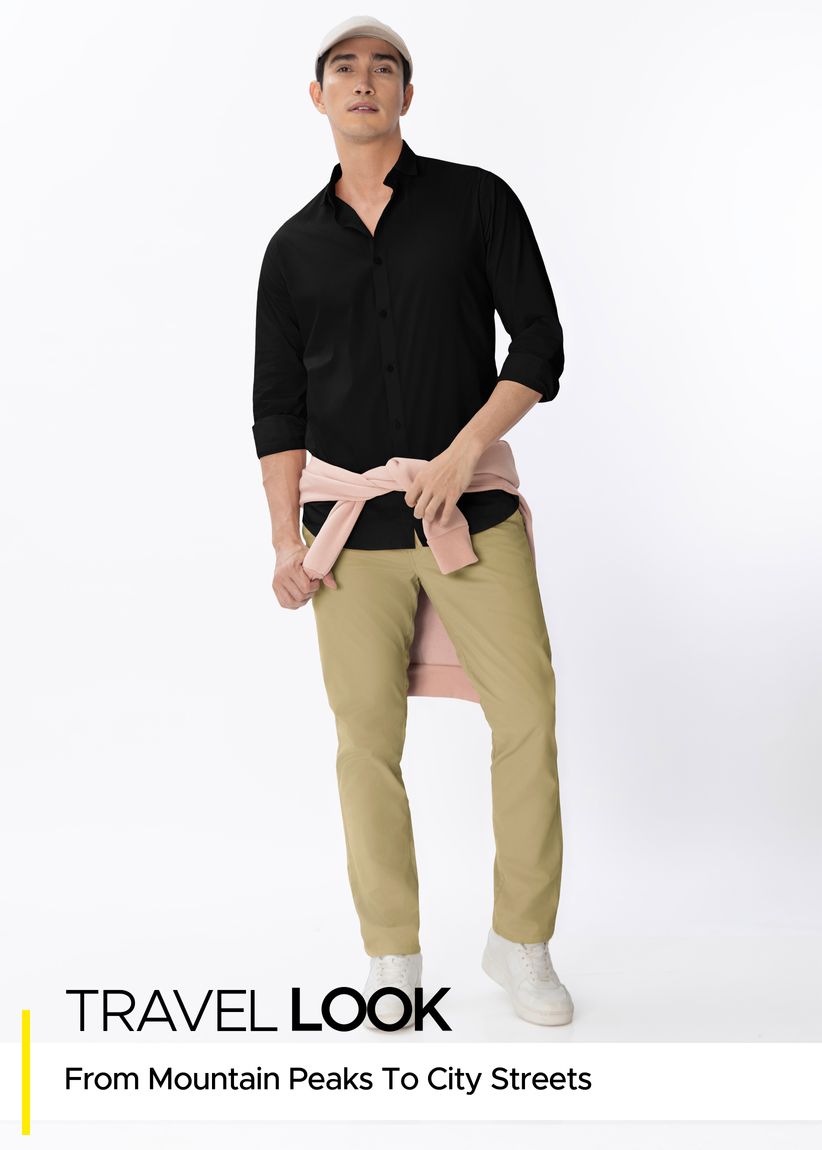Buy Black Shirt with Camel Beige Chinos Pack of 2 Online in India